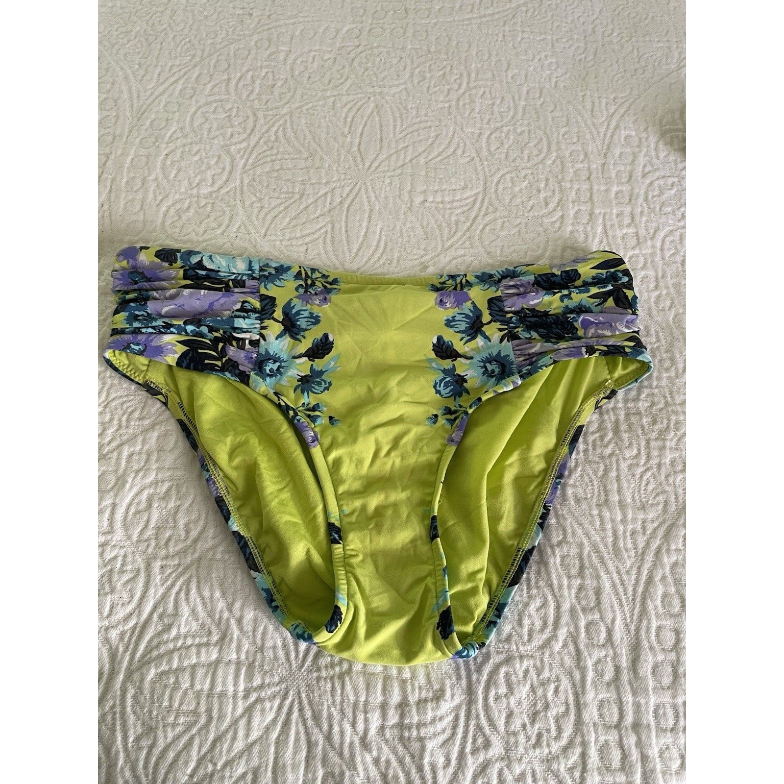 Seafolly Australia Green Blue Purple Tropical Print Bikini Bottom Sz 10